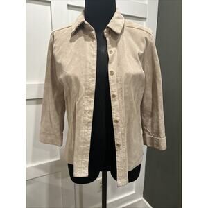 New Frontier Suede Jacket Blouse Size Medium‎ Tan 3/4 Sleeve